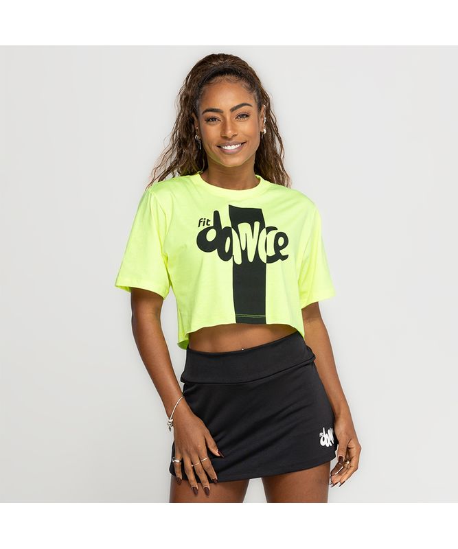 T-Shirt Cropped Branco/Verde Neon